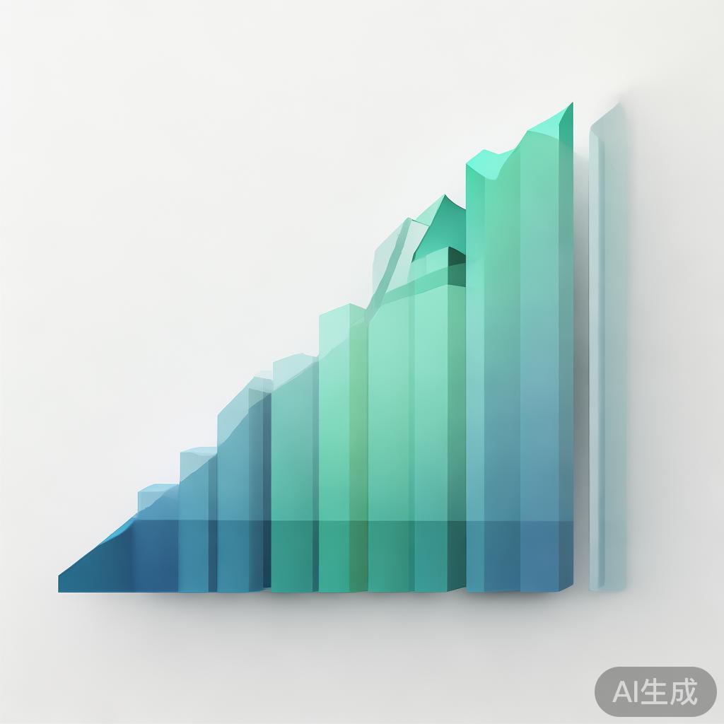 Upward trending graph with simple geometric elements, green and blue color palette, clean business infographic style, minimal design, growth concept