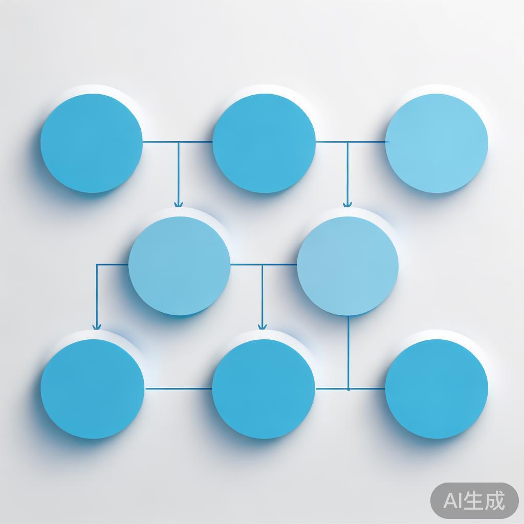 "Simple flowchart illustration with connected circles and arrows, light blue and white color scheme, clean minimal design, business presentation style, infographic element"
