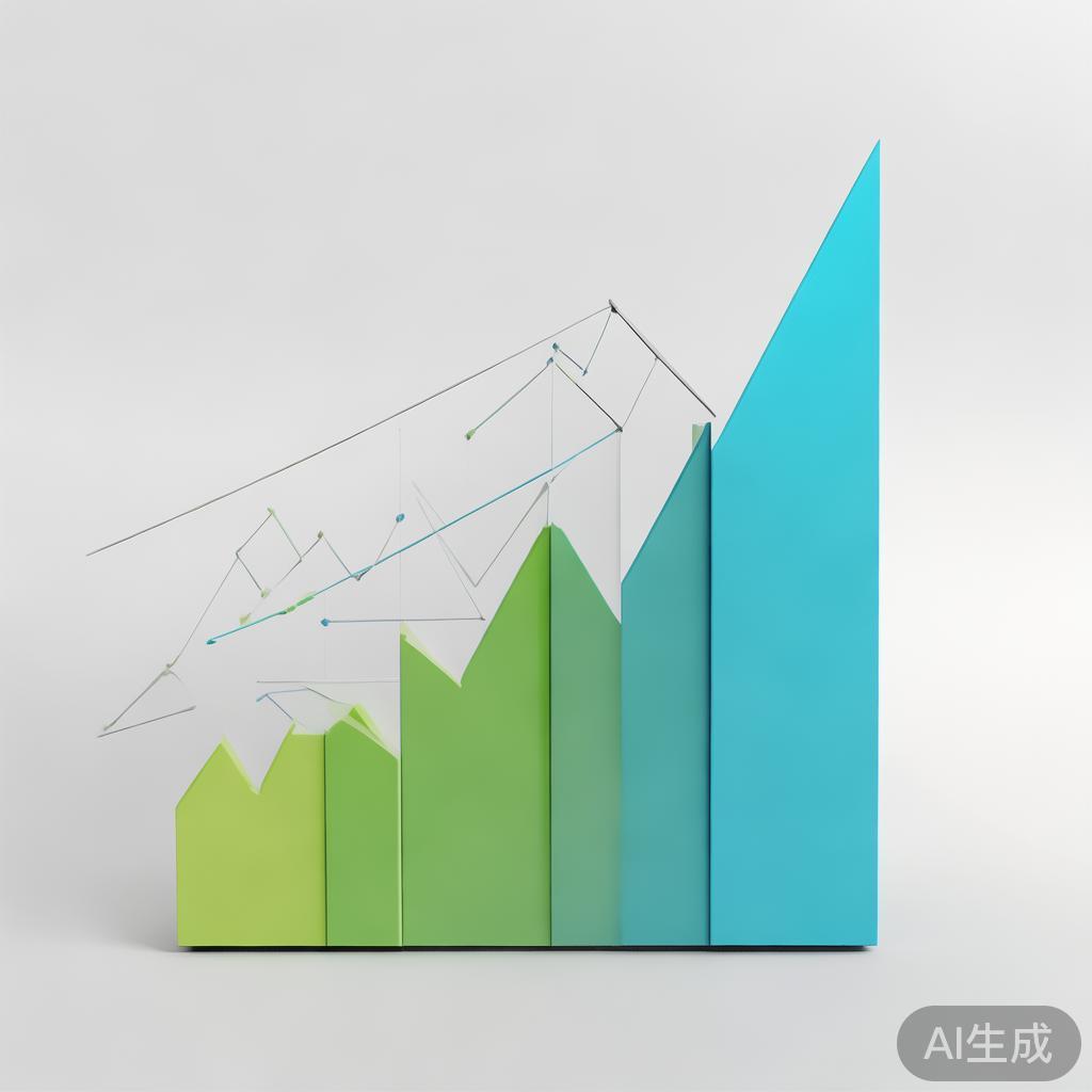 "Upward trending graph with simple geometric elements, green and blue color palette, clean business infographic style, minimal design, growth concept"