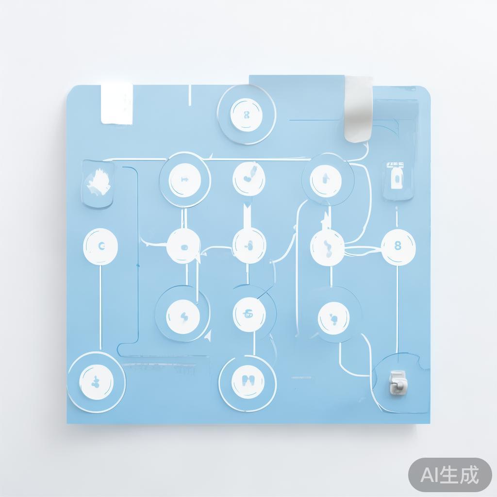 "Simple flowchart illustration with connected circles and arrows, light blue and white color scheme, clean minimal design, business presentation style, infographic element"