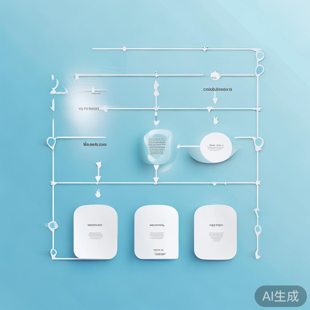 "Simple flowchart illustration with connected circles and arrows, light blue and white color scheme, clean minimal design, business presentation style, infographic element"