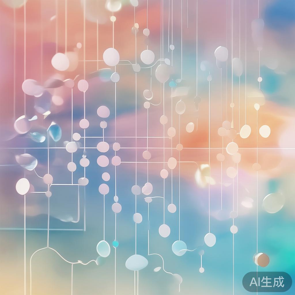 Abstract network nodes connected by lines, soft color scheme, clean minimal illustration, modern digital concept, technology background
