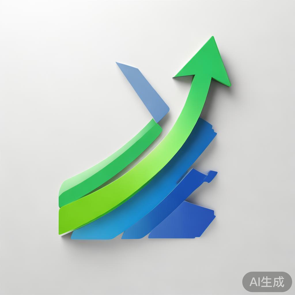 Upward trending graph with simple geometric elements, green and blue color palette, clean business infographic style, minimal design, growth concept