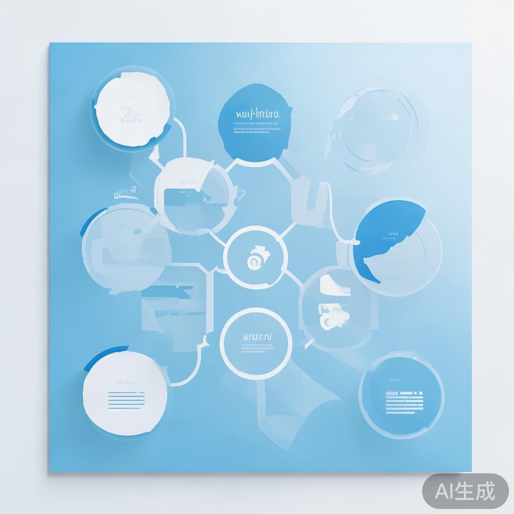 Simple flowchart illustration with connected circles and arrows, light blue and white color scheme, clean minimal design, business presentation style, infographic element