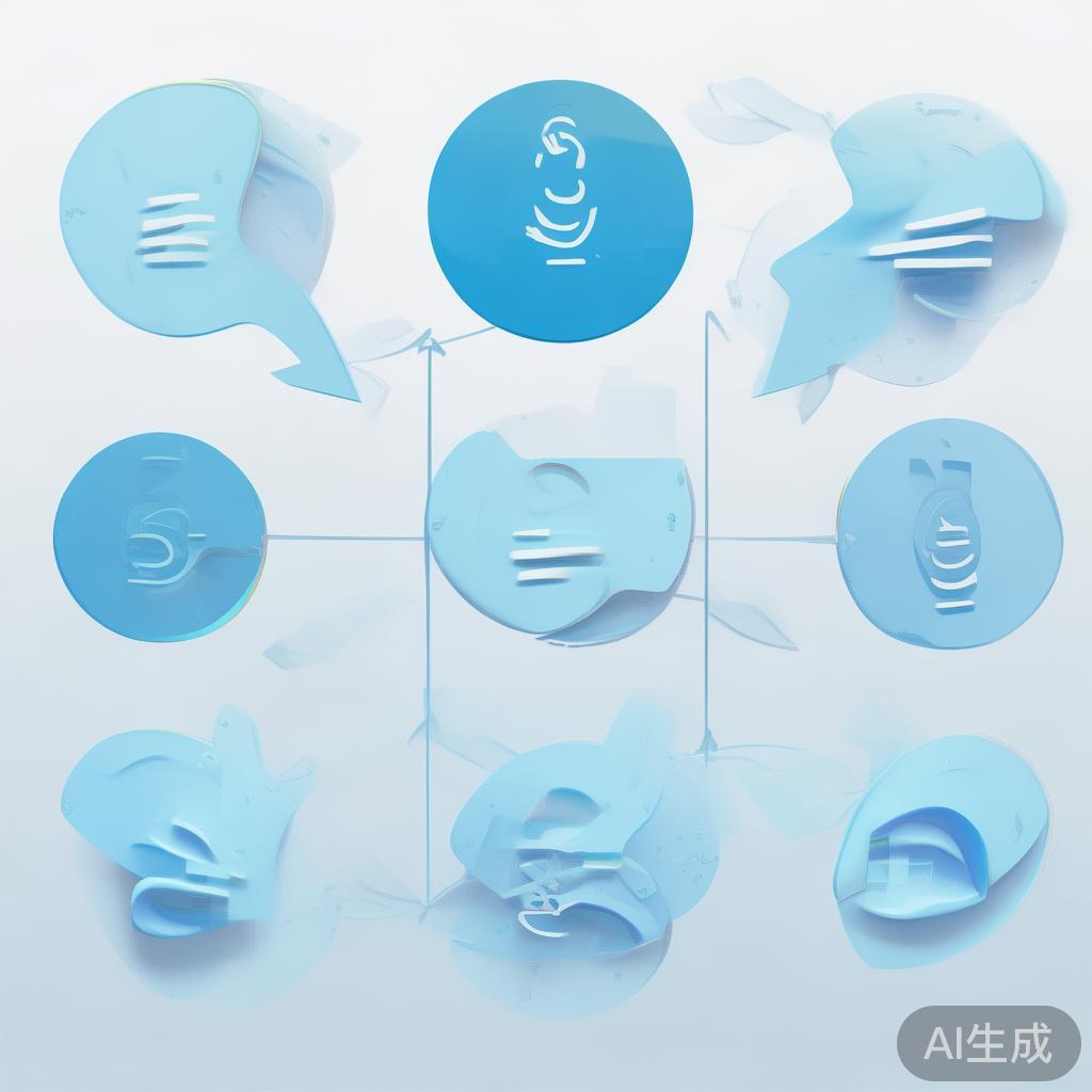 Simple flowchart illustration with connected circles and arrows, light blue and white color scheme, clean minimal design, business presentation style, infographic element