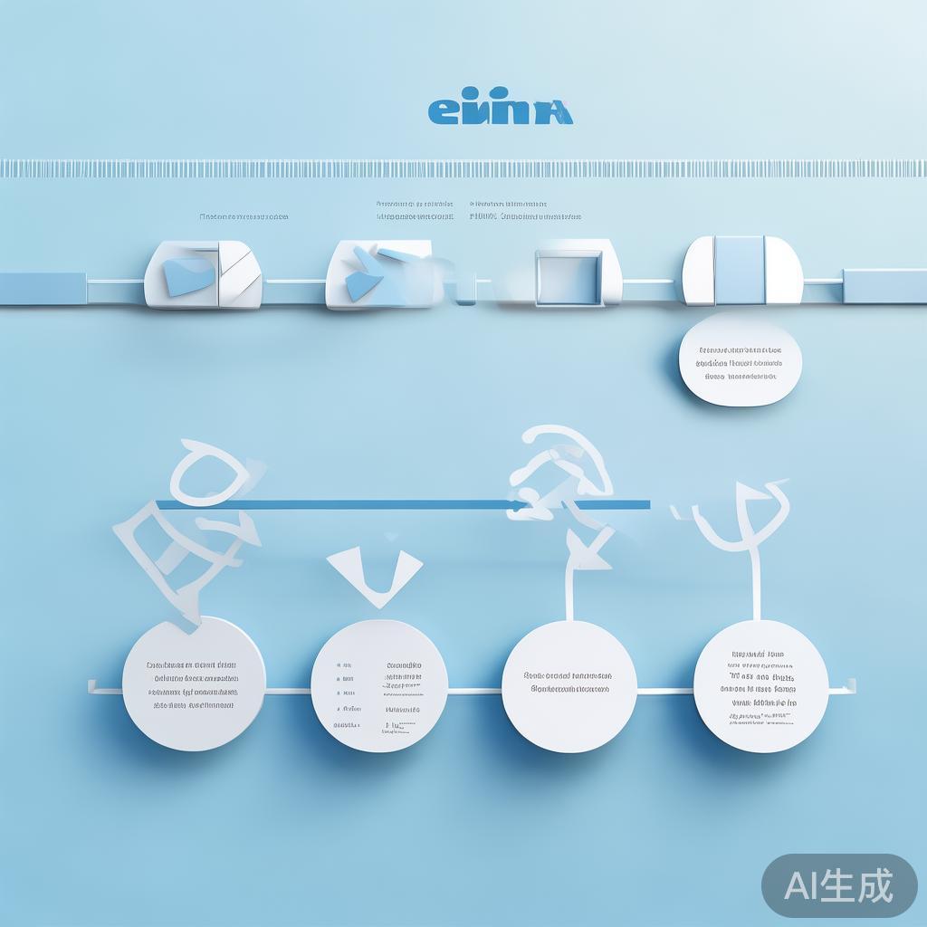 "Simple flowchart illustration with connected circles and arrows, light blue and white color scheme, clean minimal design, business presentation style, infographic element"