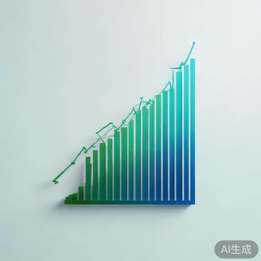 "Upward trending graph with simple geometric elements, green and blue color palette, clean business infographic style, minimal design, growth concept"