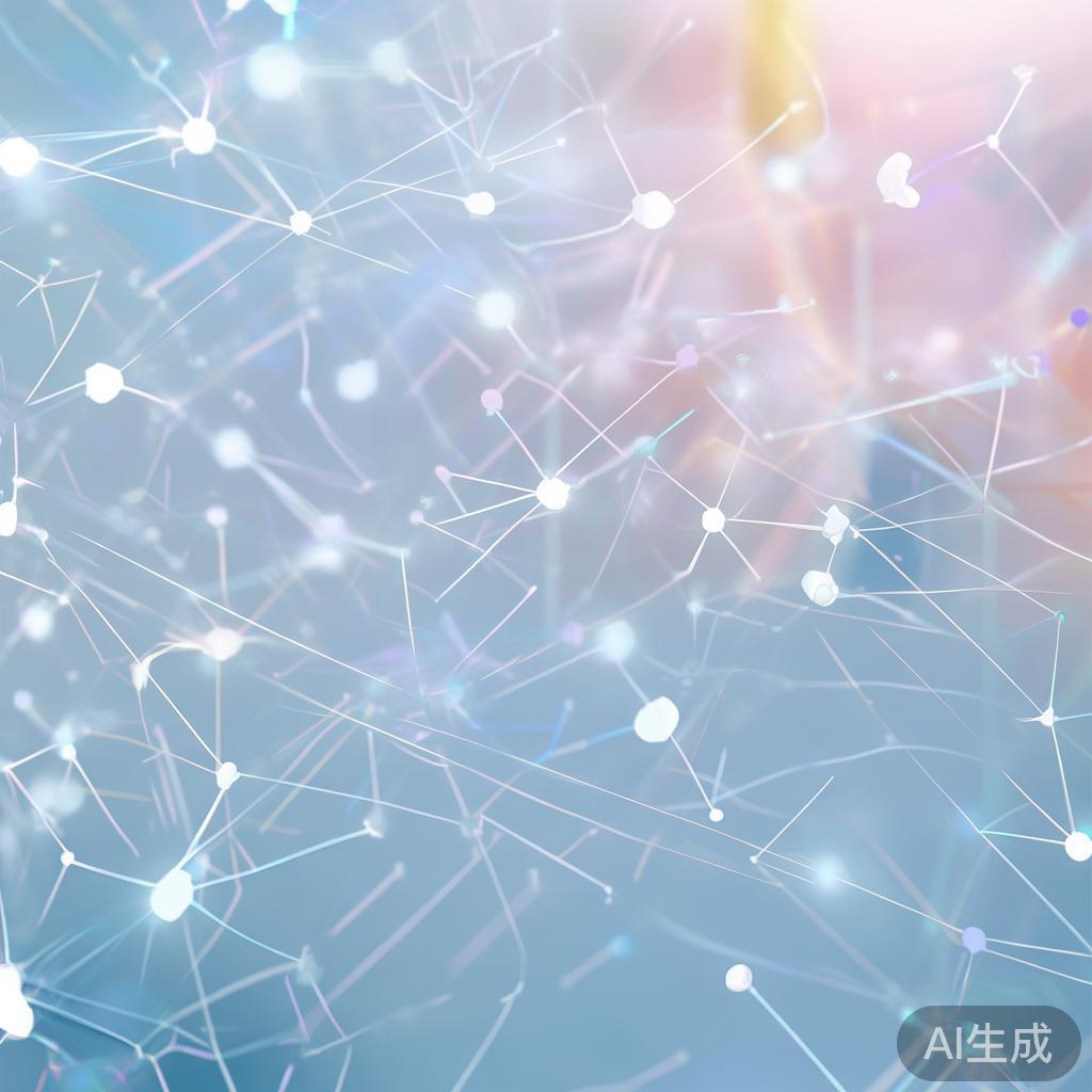 Abstract network nodes connected by lines, soft color scheme, clean minimal illustration, modern digital concept, technology background