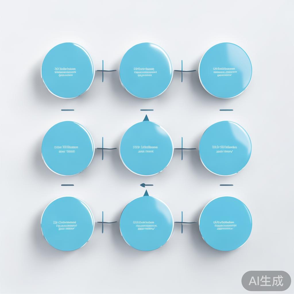 "Simple flowchart illustration with connected circles and arrows, light blue and white color scheme, clean minimal design, business presentation style, infographic element"