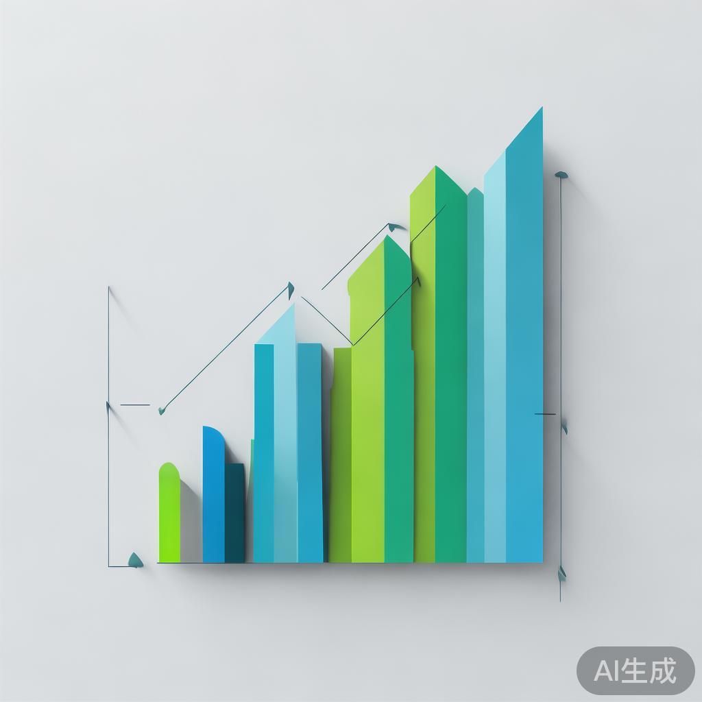 "Upward trending graph with simple geometric elements, green and blue color palette, clean business infographic style, minimal design, growth concept"