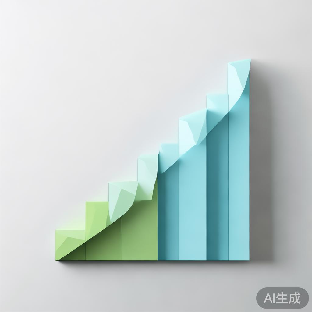 Upward trending graph with simple geometric elements, green and blue color palette, clean business infographic style, minimal design, growth concept