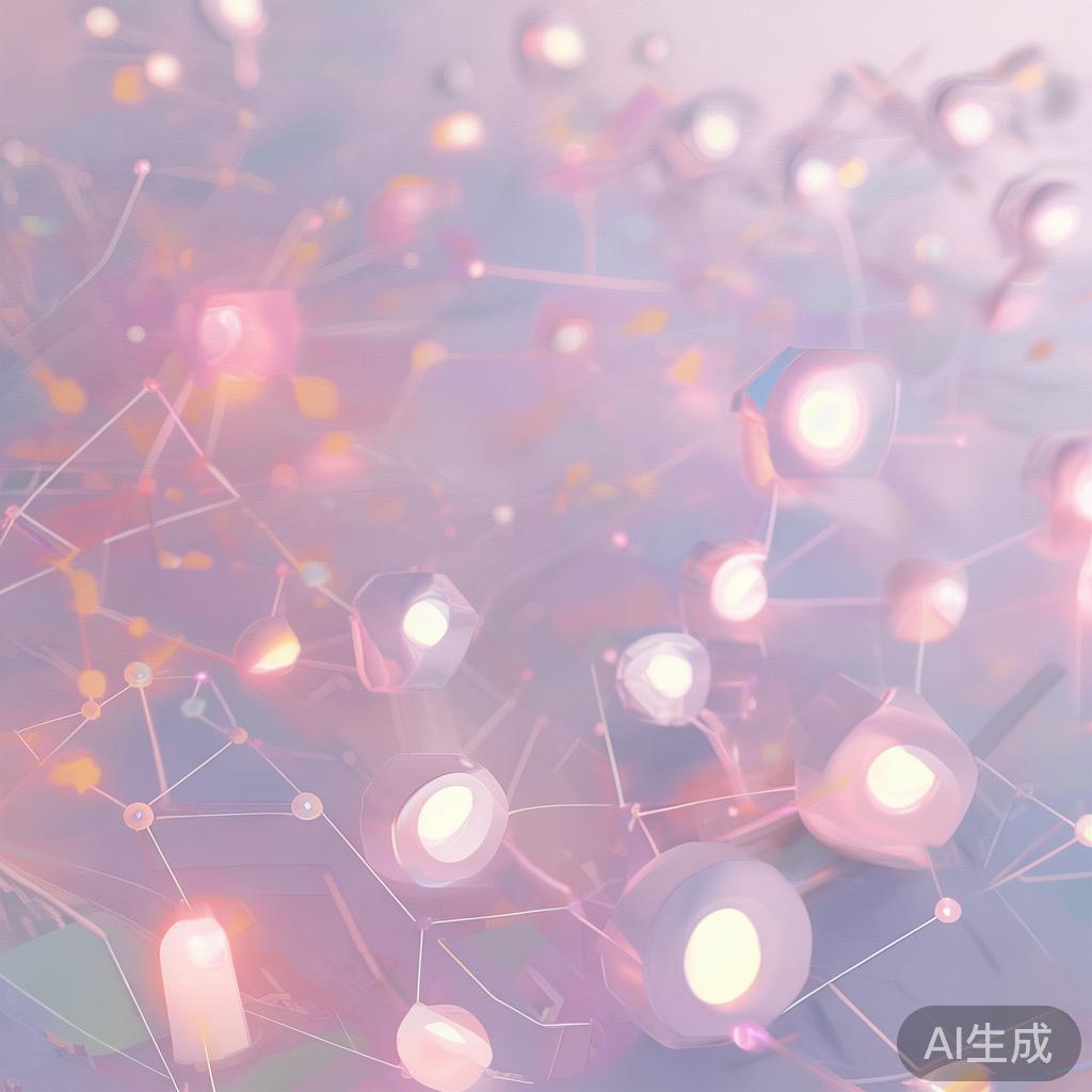Abstract network nodes connected by lines, soft color scheme, clean minimal illustration, modern digital concept, technology background