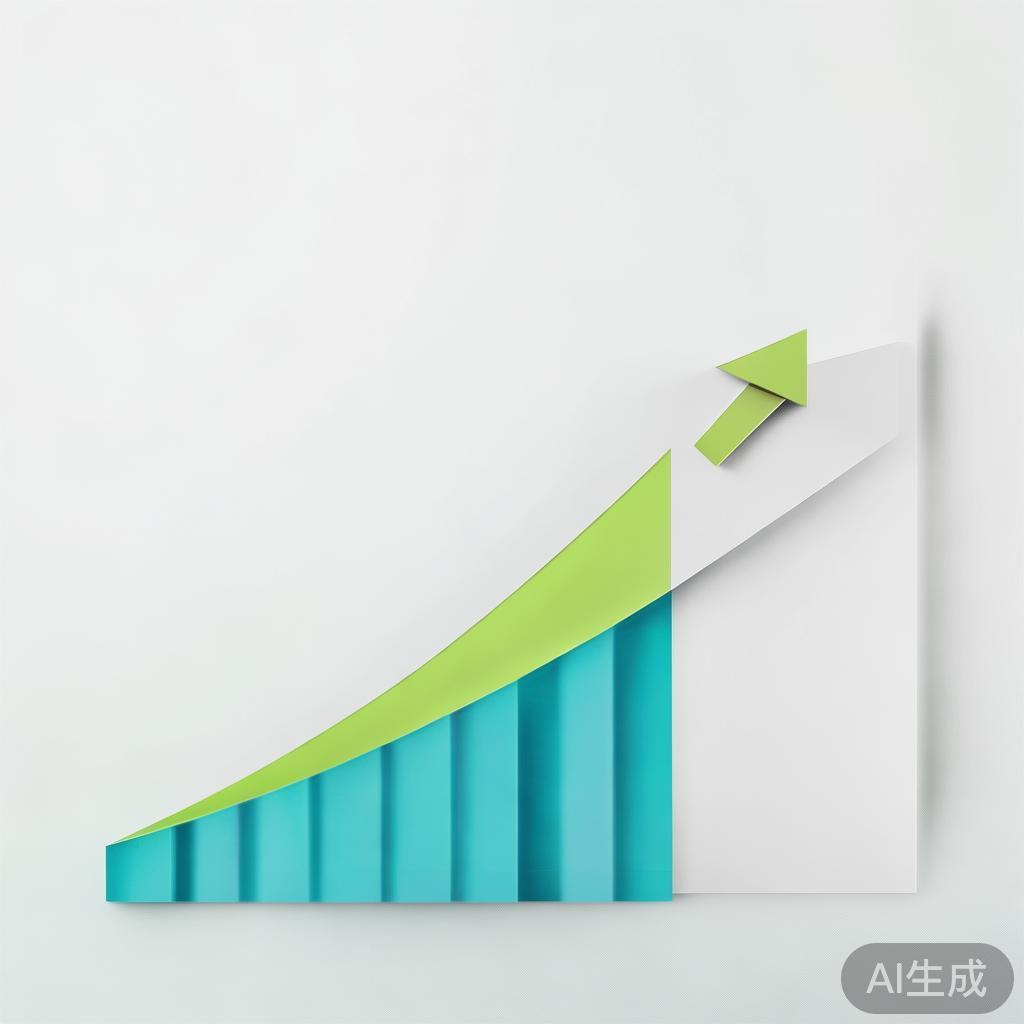 "Upward trending graph with simple geometric elements, green and blue color palette, clean business infographic style, minimal design, growth concept"