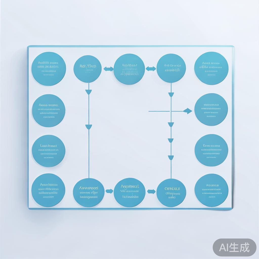 "Simple flowchart illustration with connected circles and arrows, light blue and white color scheme, clean minimal design, business presentation style, infographic element"
