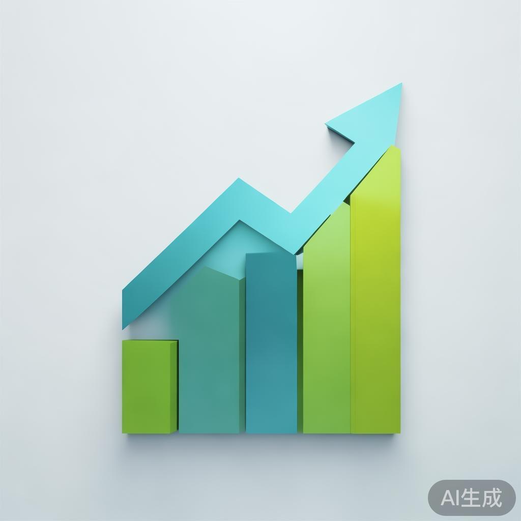 "Upward trending graph with simple geometric elements, green and blue color palette, clean business infographic style, minimal design, growth concept"