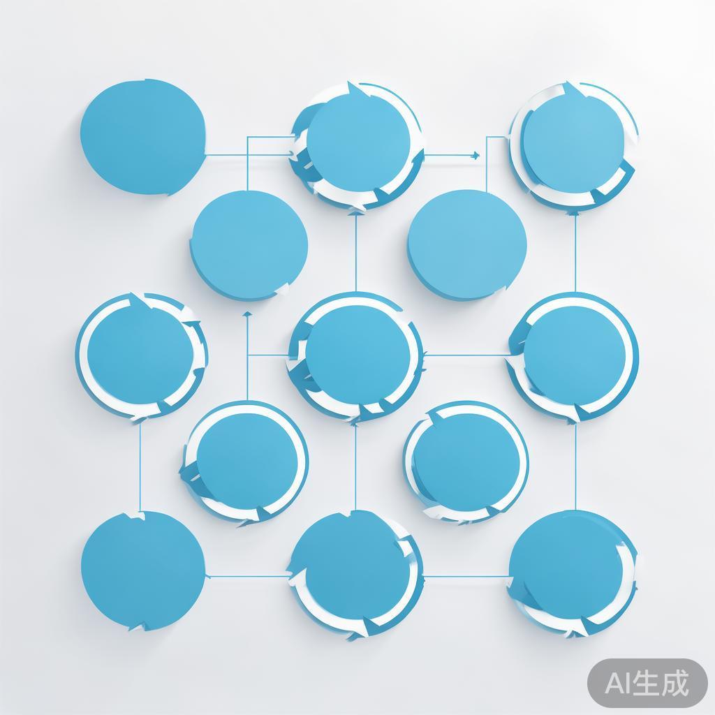 Simple flowchart illustration with connected circles and arrows, light blue and white color scheme, clean minimal design, business presentation style, infographic element