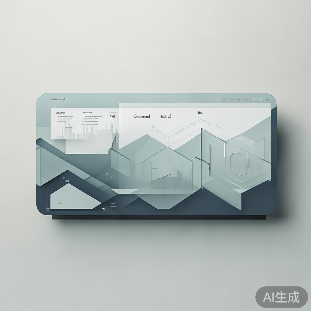 Minimalist business dashboard with abstract data visualization, soft gradient background, professional color scheme, clean geometric shapes, flat design style, high quality