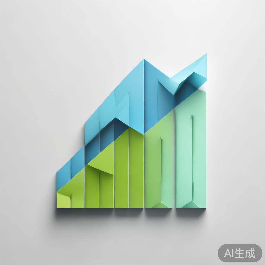 Upward trending graph with simple geometric elements, green and blue color palette, clean business infographic style, minimal design, growth concept