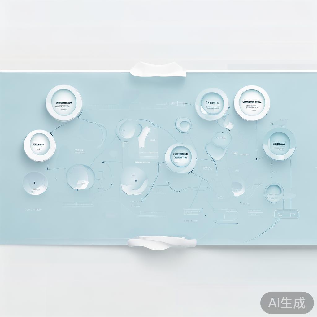 "Simple flowchart illustration with connected circles and arrows, light blue and white color scheme, clean minimal design, business presentation style, infographic element"