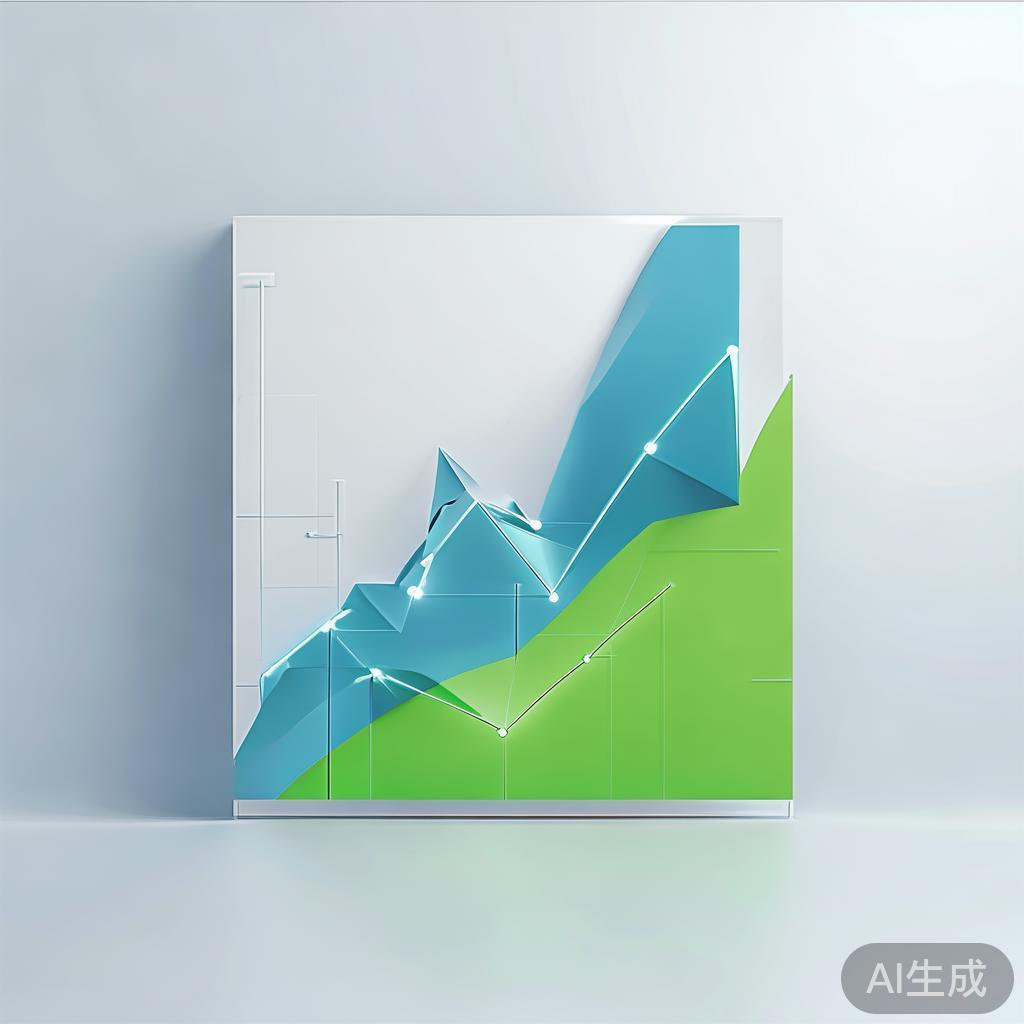 "Upward trending graph with simple geometric elements, green and blue color palette, clean business infographic style, minimal design, growth concept"