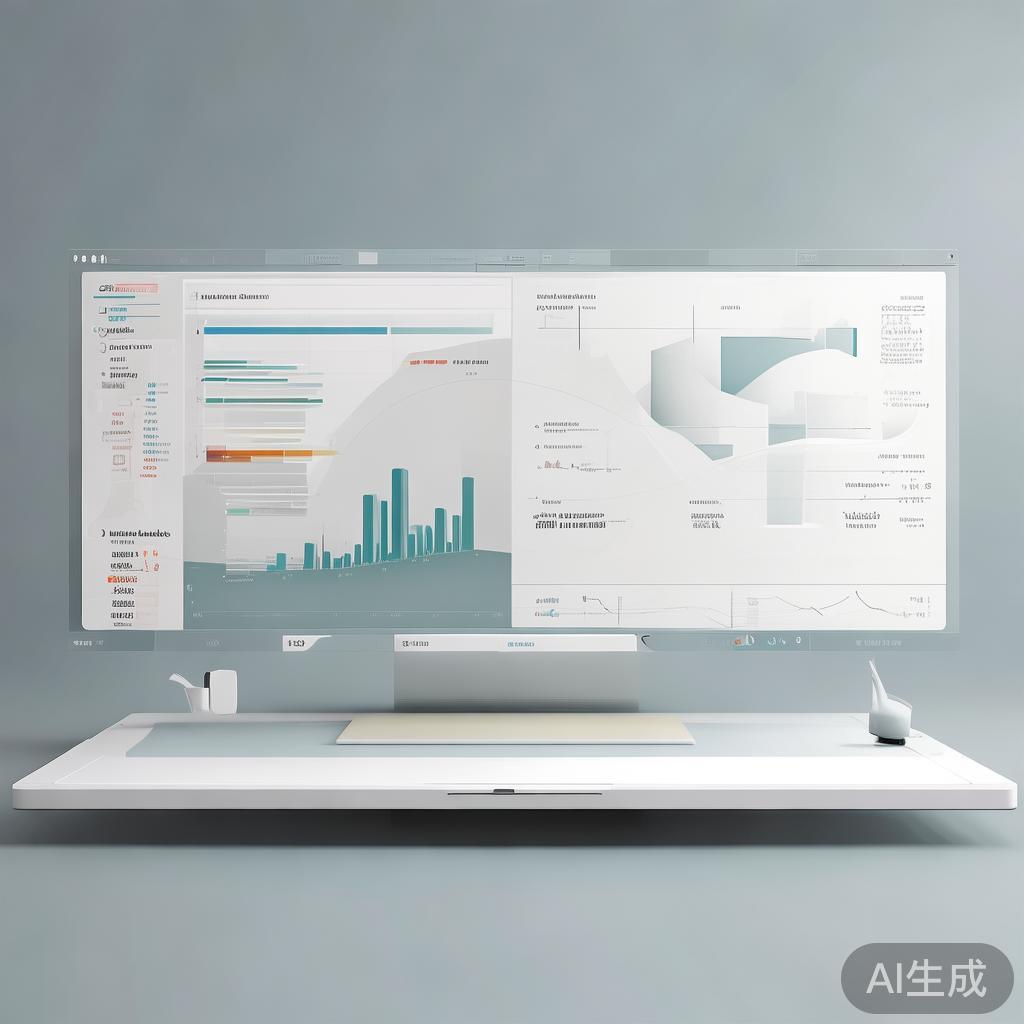 "Minimalist business dashboard with abstract data visualization, soft gradient background, professional color scheme, clean geometric shapes, flat design style, high quality"