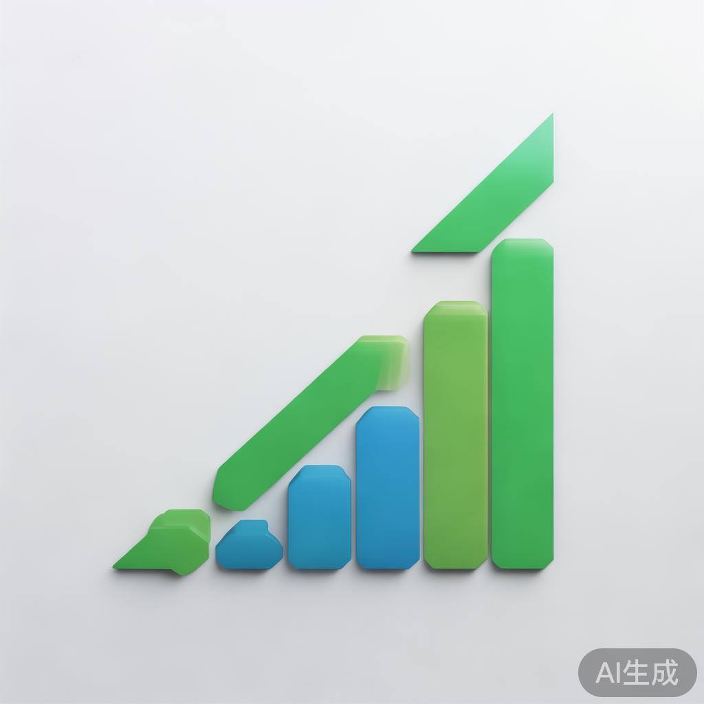 Upward trending graph with simple geometric elements, green and blue color palette, clean business infographic style, minimal design, growth concept