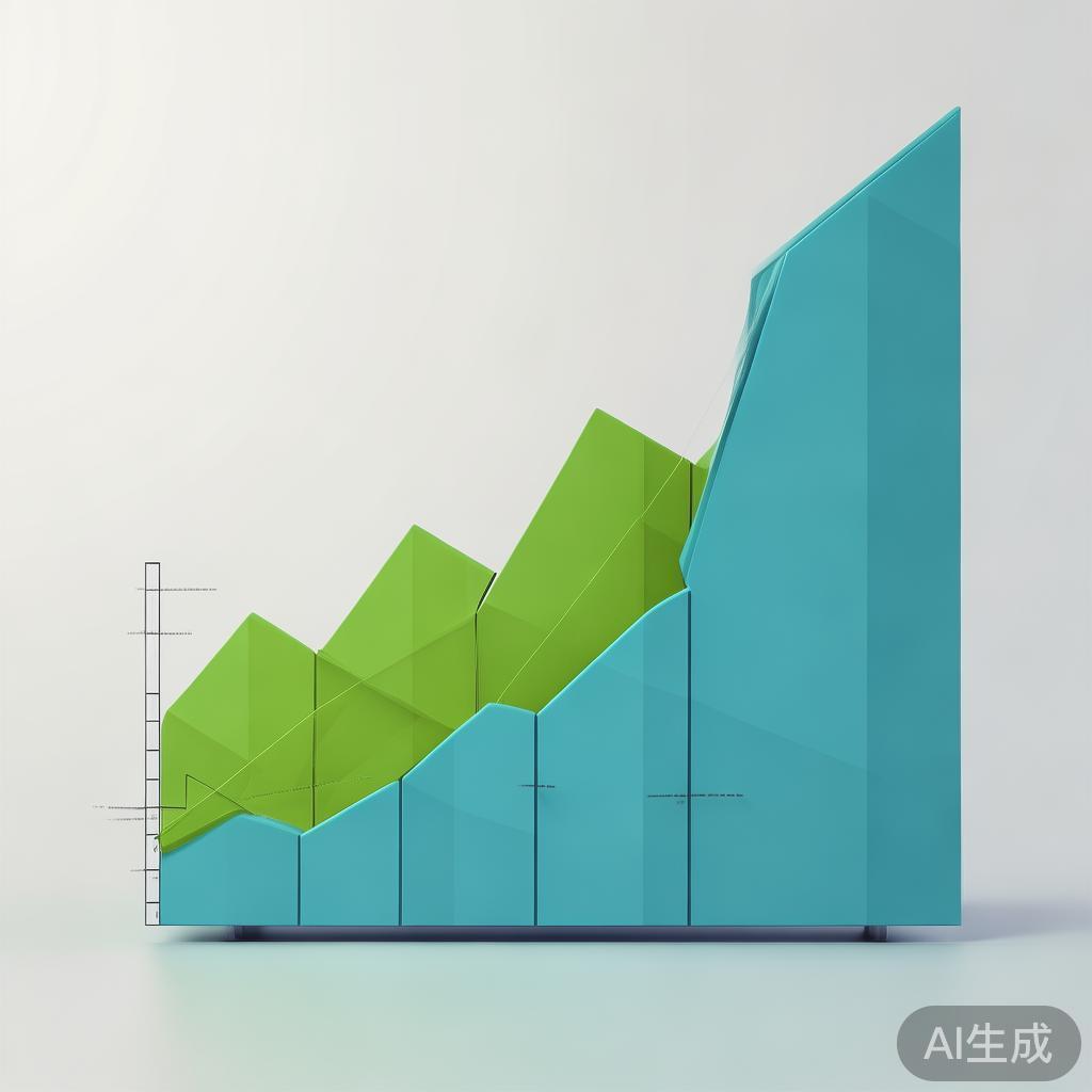 Upward trending graph with simple geometric elements, green and blue color palette, clean business infographic style, minimal design, growth concept