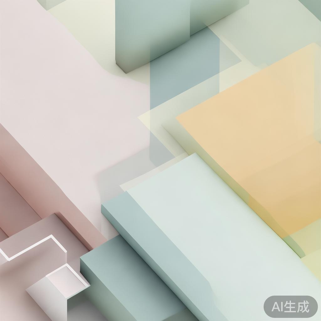 Abstract geometric composition with overlapping shapes, soft pastel colors, modern minimal style, professional business concept illustration, 3d render isometric, minimal, clean, professional, abstract