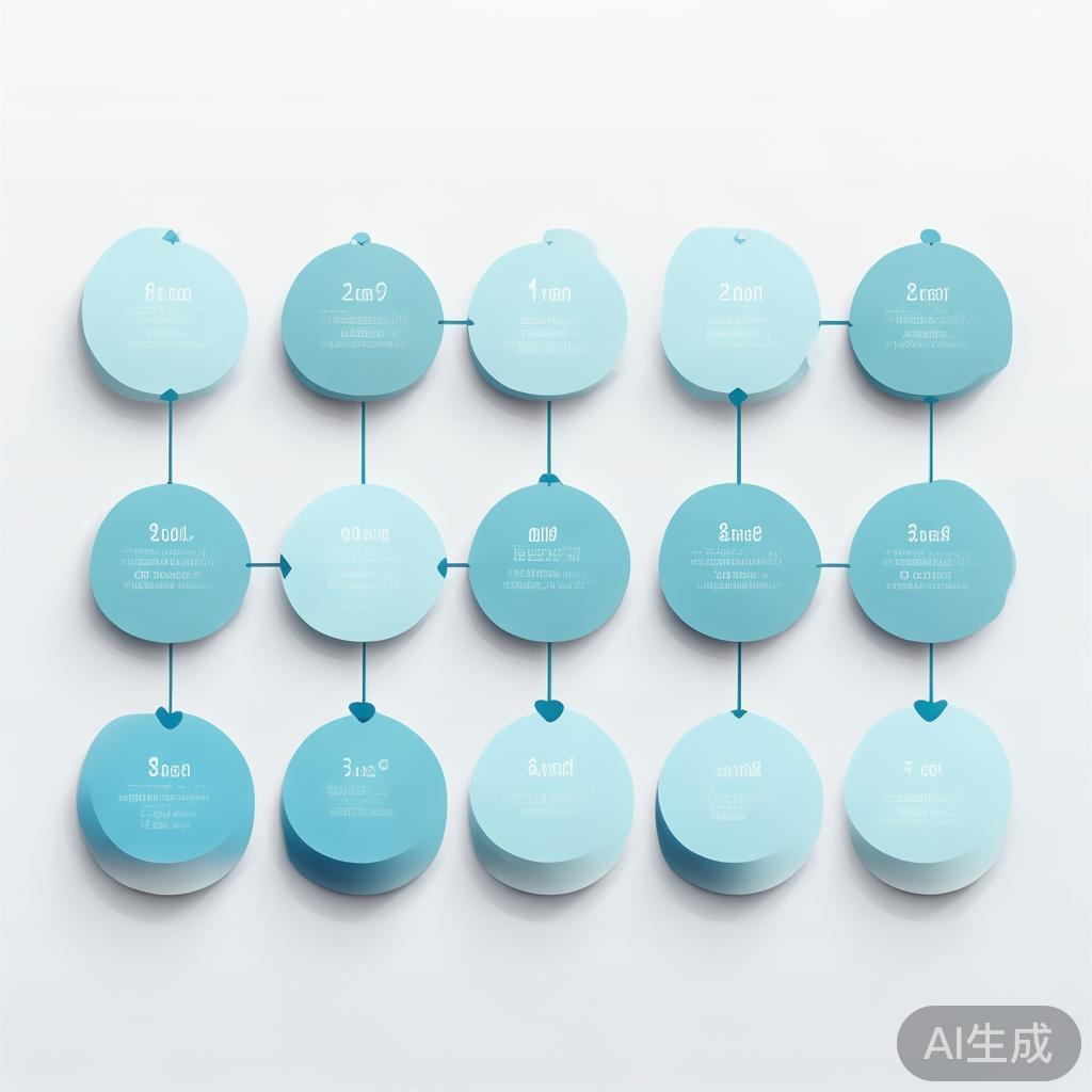 "Simple flowchart illustration with connected circles and arrows, light blue and white color scheme, clean minimal design, business presentation style, infographic element"