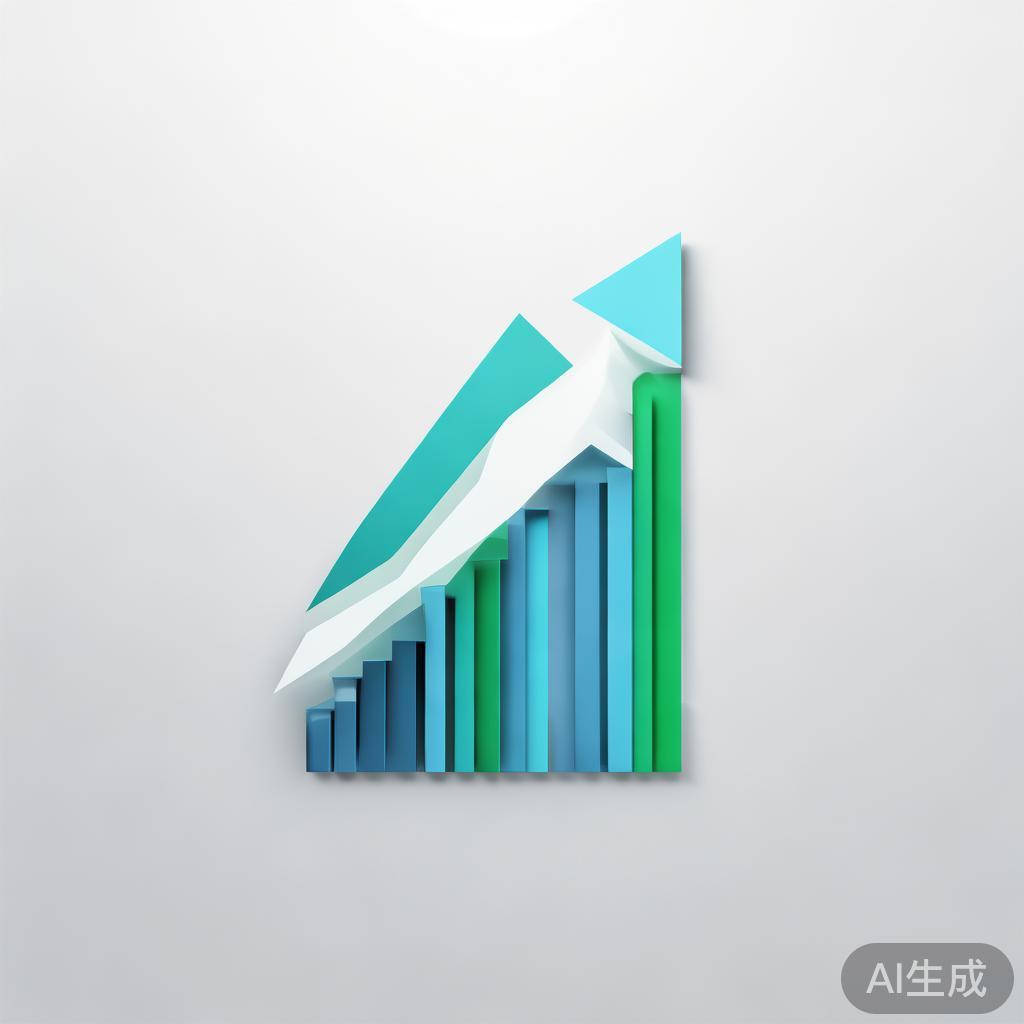 "Upward trending graph with simple geometric elements, green and blue color palette, clean business infographic style, minimal design, growth concept"