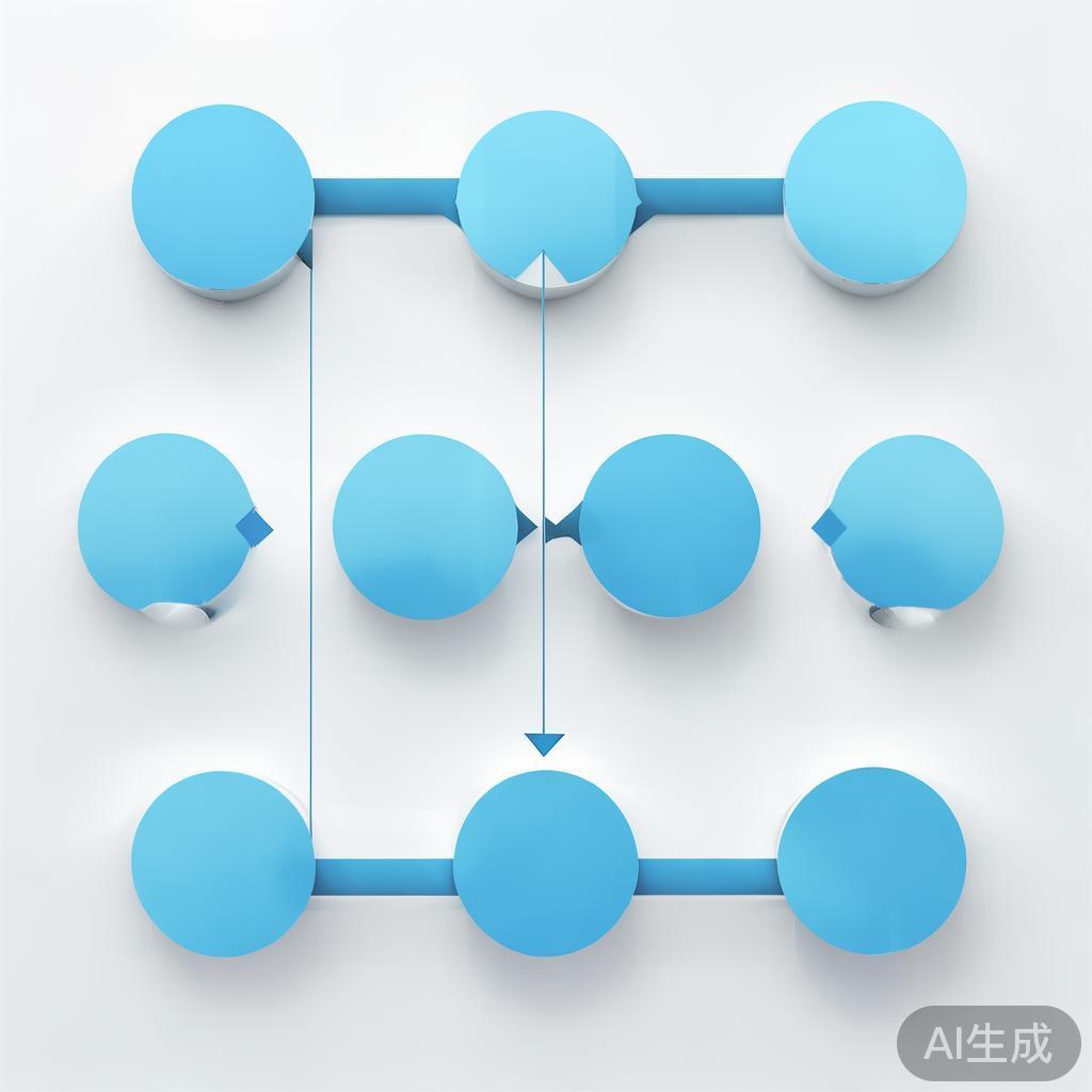 "Simple flowchart illustration with connected circles and arrows, light blue and white color scheme, clean minimal design, business presentation style, infographic element"