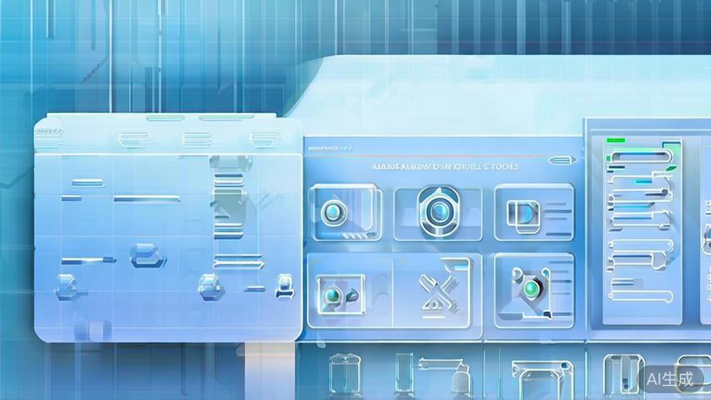 Flat vector illustration of digital tools for animation production, dashboard style, soft blue gradient