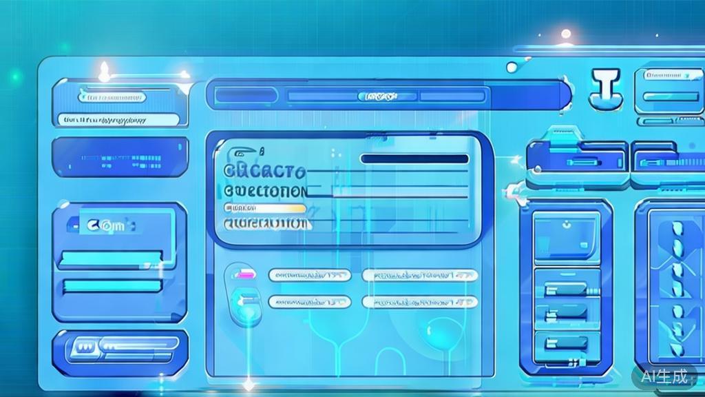 Flat vector illustration of AI technology in script generation, dashboard style, soft blue gradient