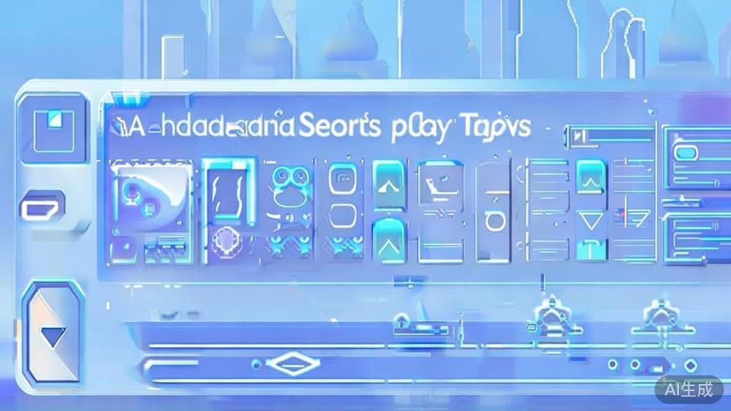 Flat vector illustration of future trends in AI short play creation, dashboard style, soft blue gradient