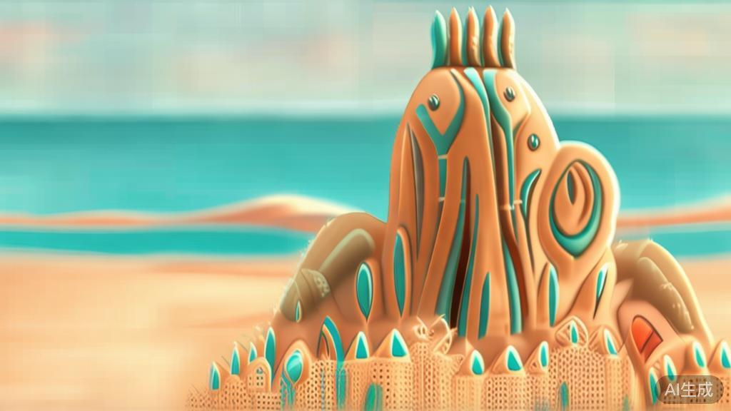 "High-quality illustration of a funny sand sculpture animation scene, minimal flat design"