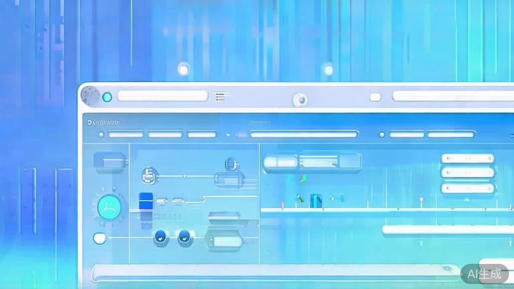 "Flat vector illustration of user interface of animation software, dashboard style, soft blue gradient"