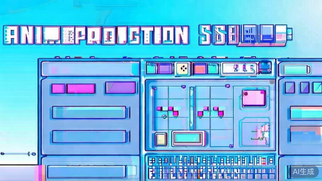 Flat vector illustration of anime production school, dashboard style, soft blue gradient