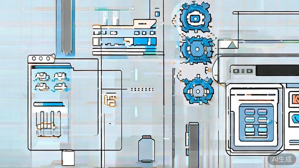 "Business illustration showing automation in animation production, minimal flat design"