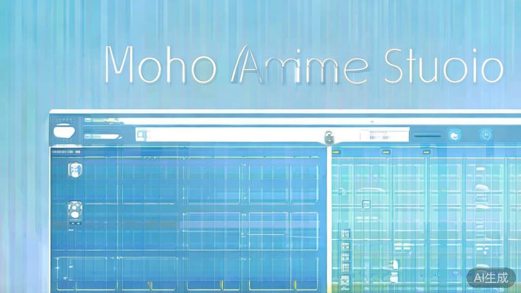 Flat vector illustration of Moho Anime Studio features, dashboard style, soft blue gradient