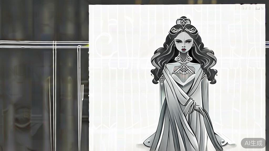 High-quality illustration of a refined goddess character design, minimal flat design