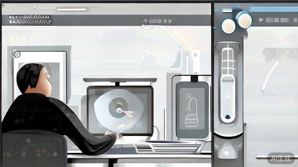 High-quality illustration showing a designer using AI painting tools in their workflow, minimal flat design