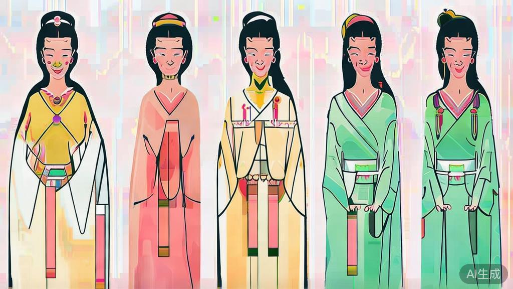 High-quality business illustration regarding the evolution of Chinese comic goddess imagery, minimal flat design