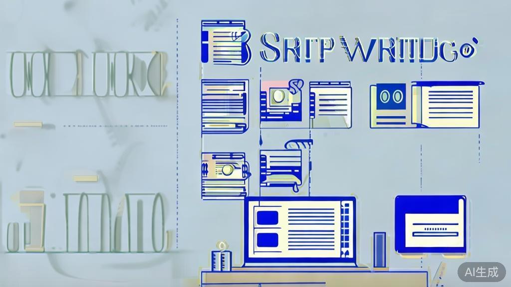 "High-quality business illustration regarding script writing for video, minimal flat design"