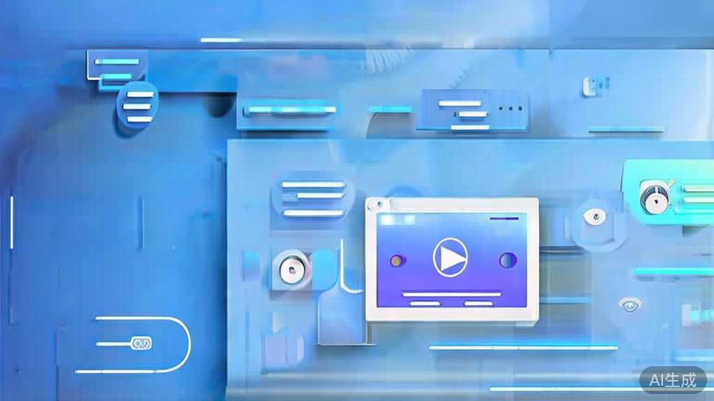 "Flat vector illustration of video promotion on social media, dashboard style, soft blue gradient"
