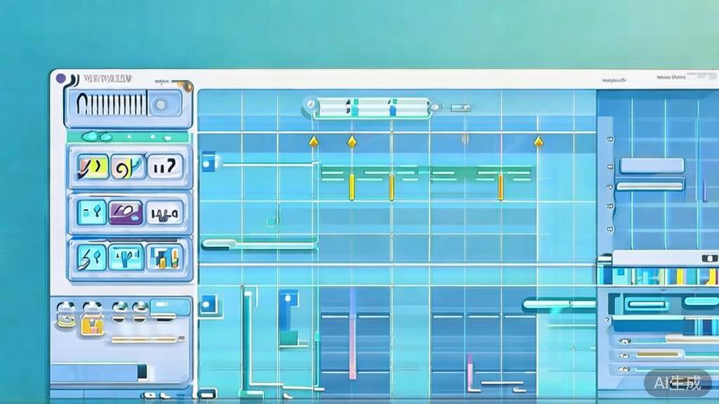 Flat vector illustration of video editing process, dashboard style, soft blue gradient