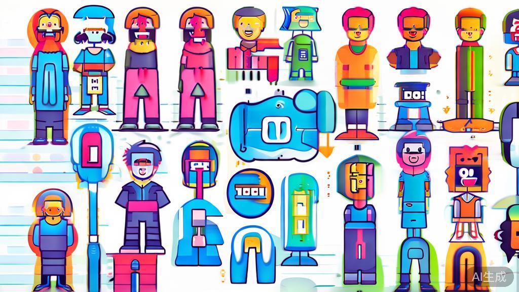 High-quality illustration of diverse cartoon characters generated by AI, showcasing personalization and customization features, minimal flat design