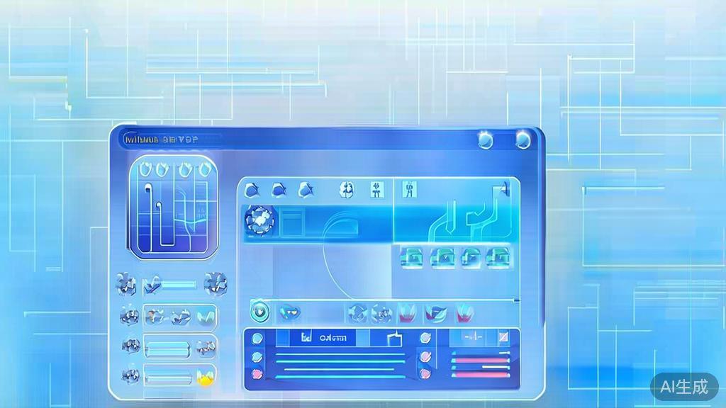 Flat vector illustration of animation studio using AI, dashboard style, soft blue gradient