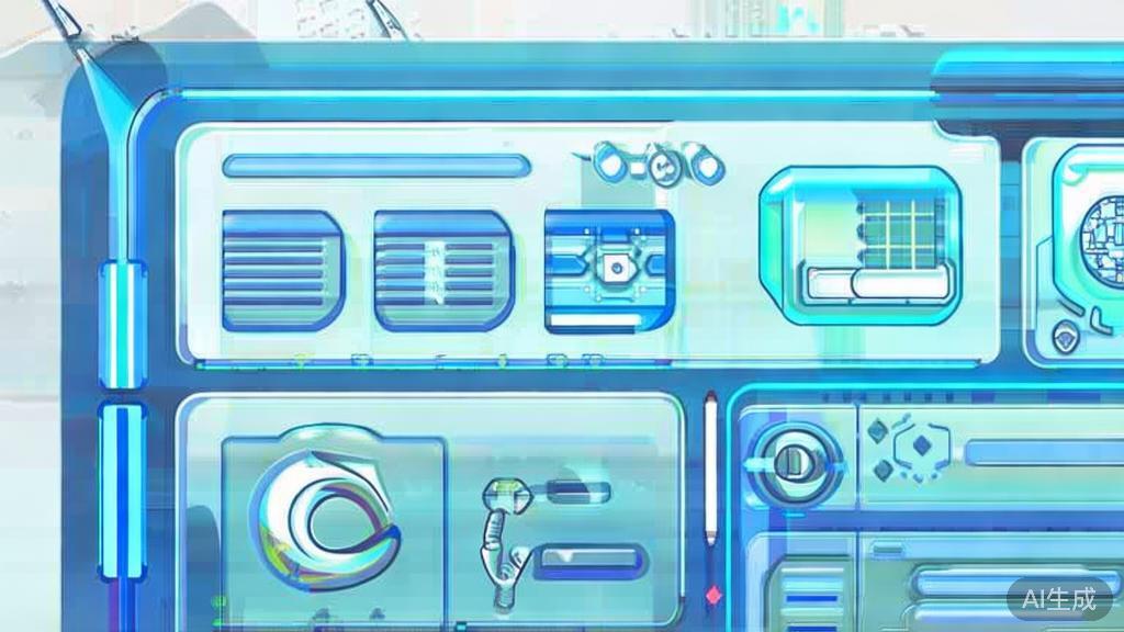 "Flat vector illustration of future trends in AI animation production, dashboard style, soft blue gradient"