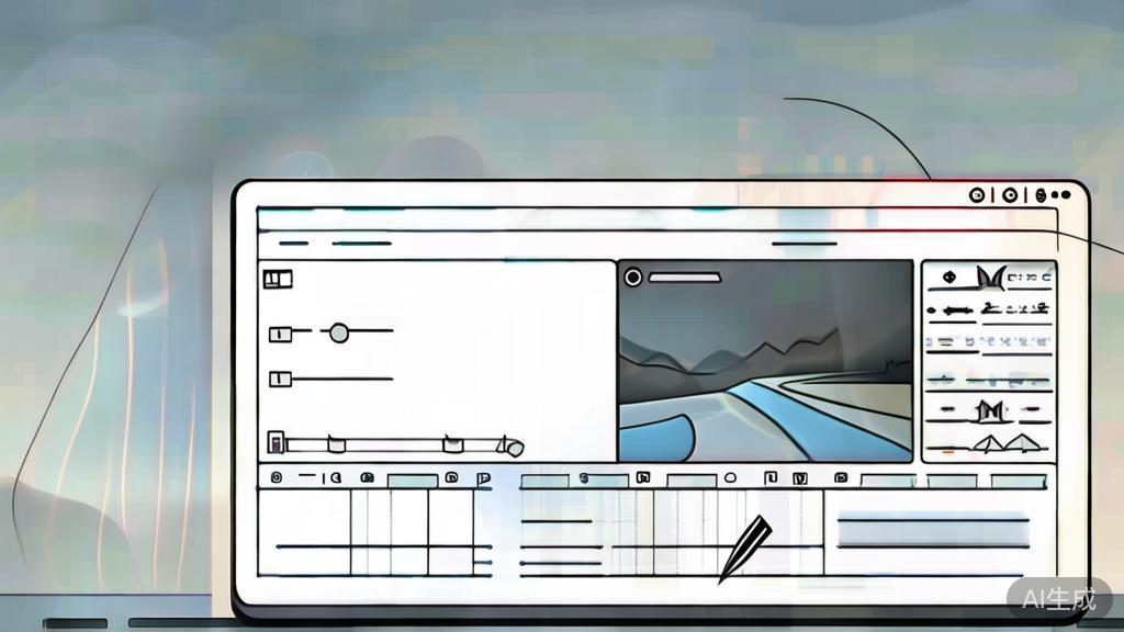 "High-quality business illustration regarding AI video editing, showing a user-friendly interface, minimal flat design"