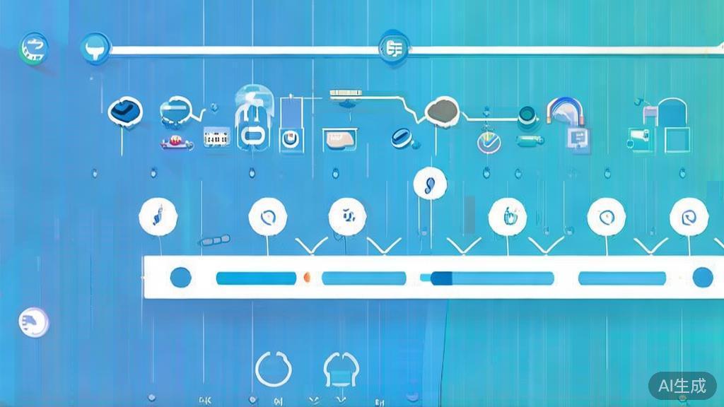 Flat vector illustration of a project timeline, dashboard style, soft blue gradient